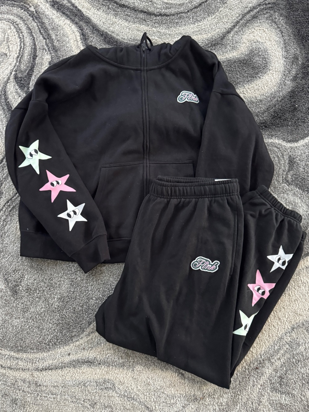 New V.S. PINK Black Drawstring Graphic Star Logo Set XL